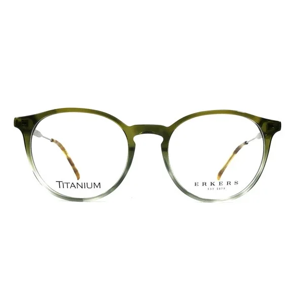 Erkers Eyeglasses Frames DOVER OLIVE Green Tortoise Clear Silver Round 48-28-148