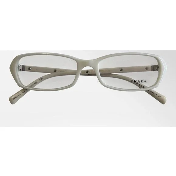 Authentic Prada VPR04O 7S3-101 White Rectangle Eyeglass Frames 54-16-135 Italy