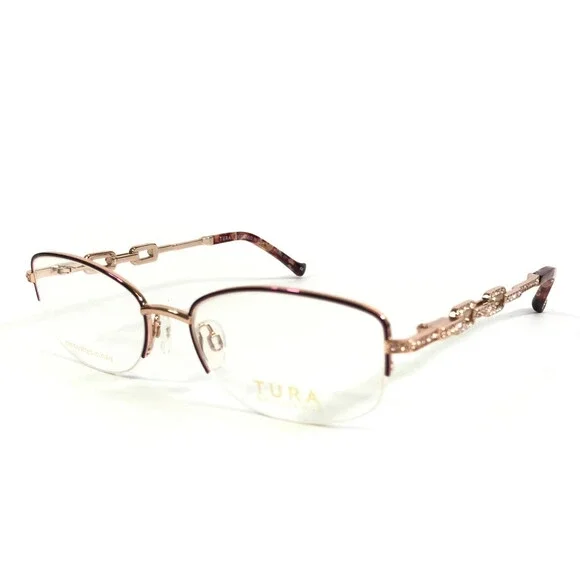 Tura Brilliance Eyeglasses Frames TE282 BUR Burgundy Rose Gold Crystal 51-17-140