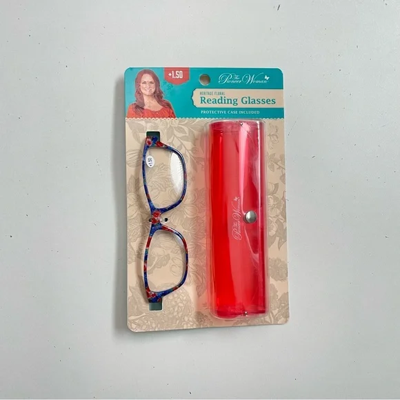 The Pioneer Woman Reading Glasses Heritage Protective Case Floral +1.50 Blue Red