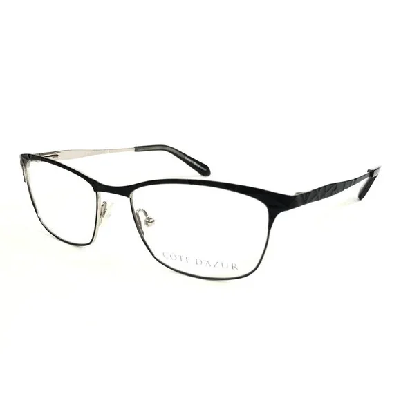 Cote D'azur Eyeglasses Frames CDA-267 C3 Shiny Black Silver Rectangle 50-16-135
