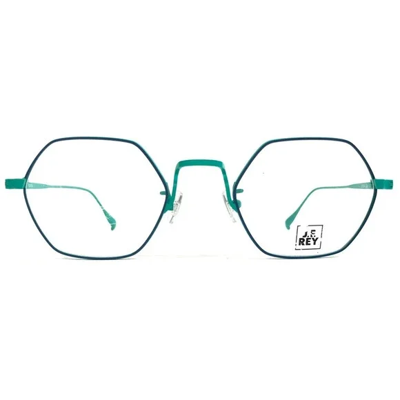 J.F. Rey Eyeglasses Frames JF3014 2041 Matte Navy Blue Aqua Hexagonal 50-22-145
