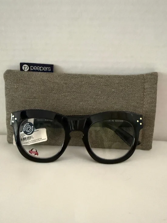 Peepers Bravado Focus Blue Light Reading Glasses +2.00 Black NWT Case Included