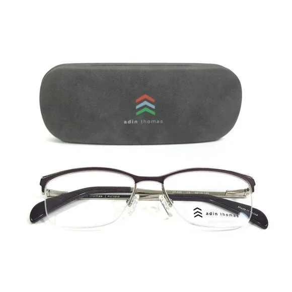 Adin Thomas Eyeglasses Frames AT-426 C3 Purple Silver Cat Eye Half Rim 52-16-135