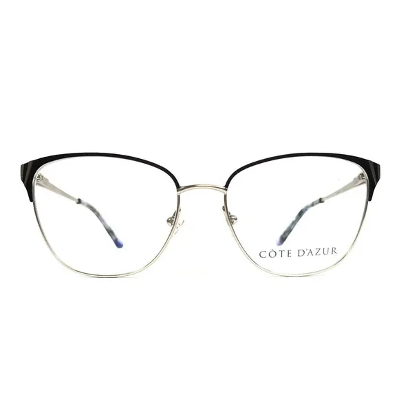Cote D'Azur Eyeglasses Frames CDA-398 C2 Black Silver Cat Eye Full Rim 52-16-138