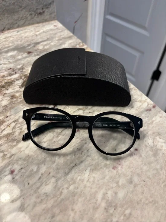Prada Black Round Acetate Optical Glasses with Case