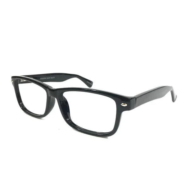 Modern Eyeglasses Frames BUZZ BLACK Polished Rectangle Full Rim 54-16-145