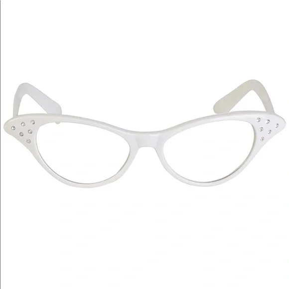 New 50’s Women’s White Cat Eye Rhinestone Glasses