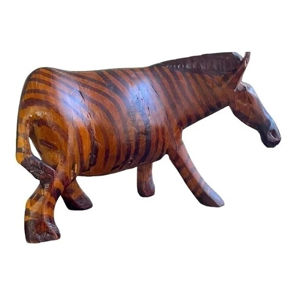 African Hand Carved Wood Zebra Statue 7