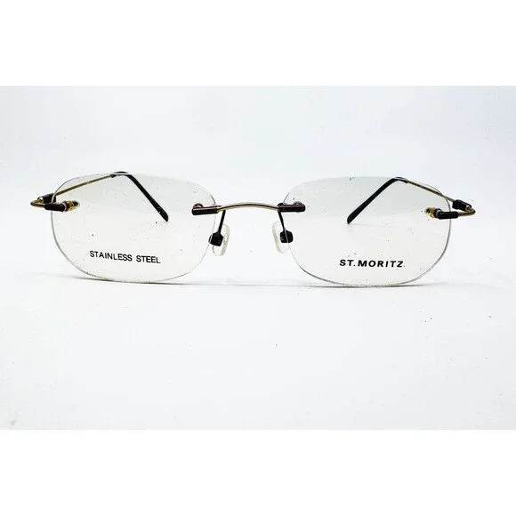 St. Moritz Eyeglasses Unisex Gold Brown Rimless Cyber 801 Stainless 48-19-140