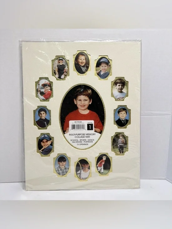 TWO Multi Photo Memory Collage Mat School Sports Dance Portrait 11x14 Ivory Gold