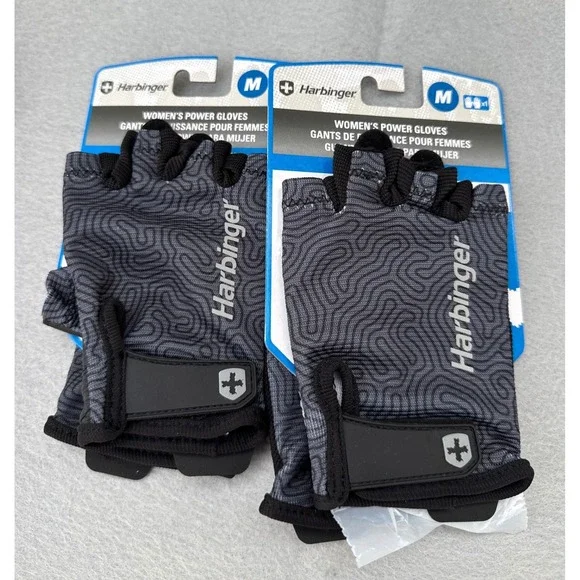 Lot of 2 Harbinger Power Gloves Womens M Carbon New Padded Leather Fitness 16315