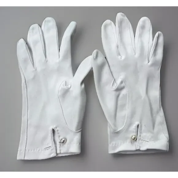 Vintage Van Raalte White Nylon Gloves Size 8 Solid Classic Pearl Stretch