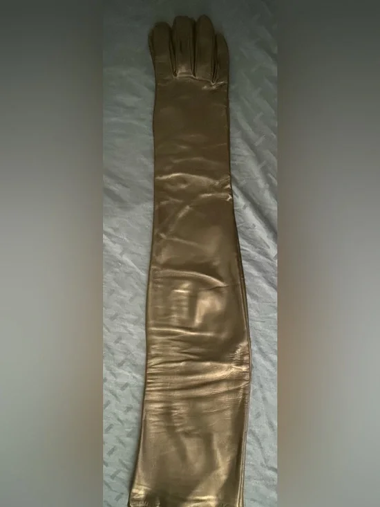 Long Metallic Black Evening Gloves - Sleek Elbow-Length Style