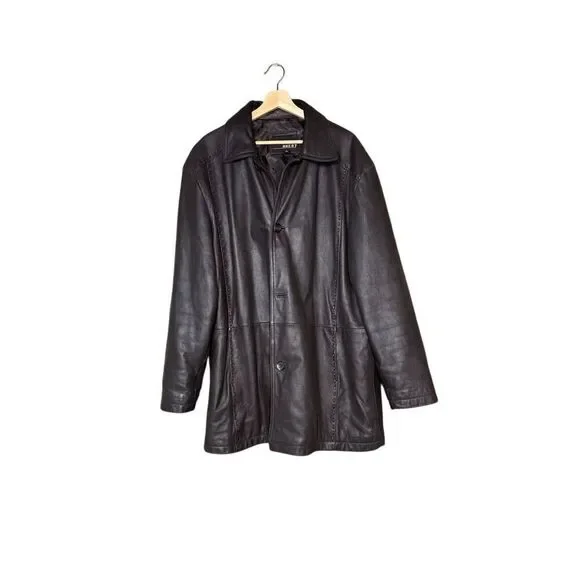 BKE 67 brown mid length  button up leather coat size XL