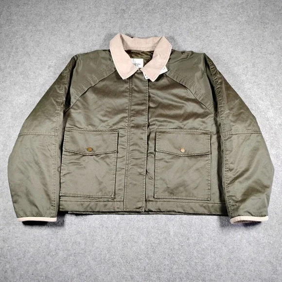 Abercrombie & Fitch Mens XL Olive Green‎ Corduroy Collar Barn Jacket 144-414