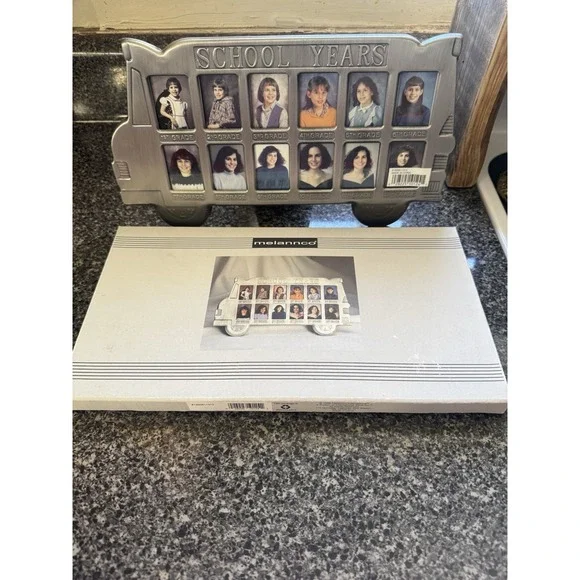 vintage melanneo silve color School bus School yesrs photo Frame NEW