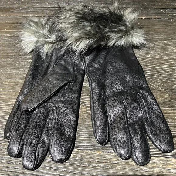 MIXIT Womens Driving Leather‎ Lined Black Gloves W/faux Fur NWT Very Nice Sz.L