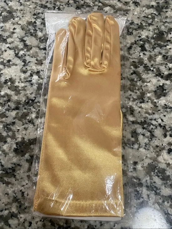 Gold Satin Evening Gloves - Women's Formal Accessory