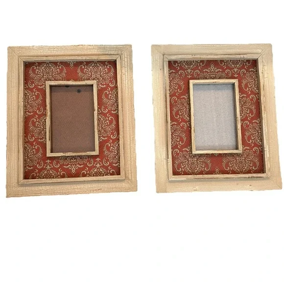 Set Of 2 Weathered Wooden Paisley Design Pier 1 Photo Frames 12x10 For 4x6 Photo