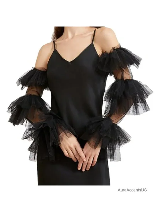 Long Puff Velvet Satin/Mesh Opera Sheer Elbow Ruffled Banquet Wedding Dance