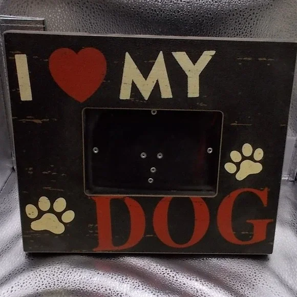 Rustic I Love My Dog Wooden Picture Frame 4x6 Horizontal Pet Decor Distressed