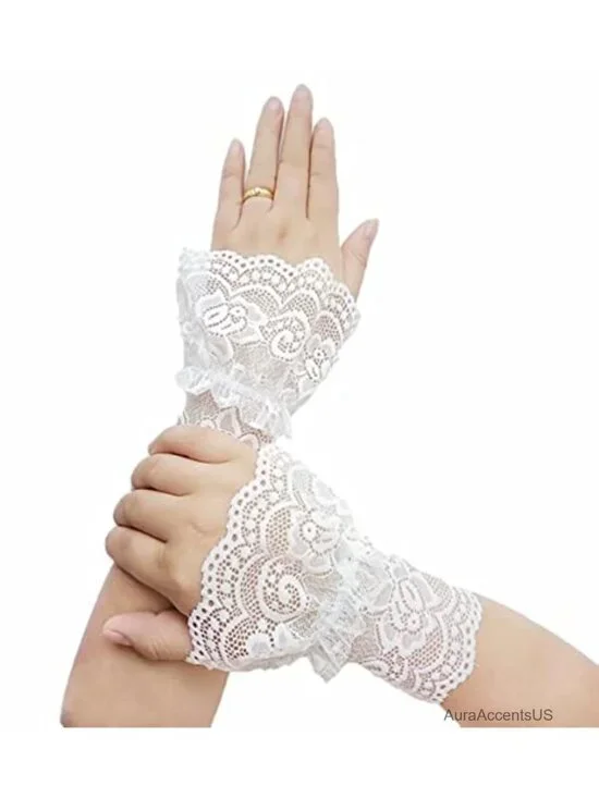 Fingerless Lace Gloves Wedding Bridal Prom Wrist Length Driving