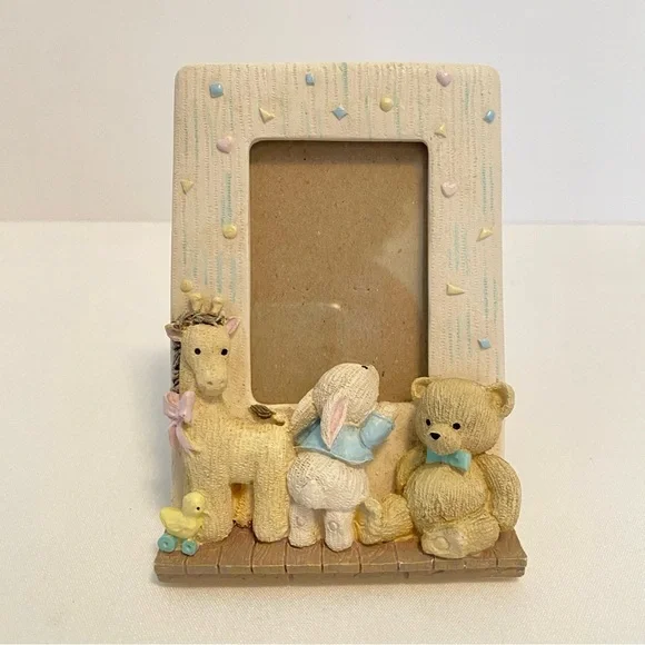 Burnes of Boston Giraffe Bunny Teddy Bear 3D Nursery Picture Frame Vintage