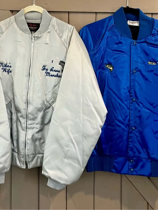 Vintage Satin Bomber Jackets - White & Royal Blue
