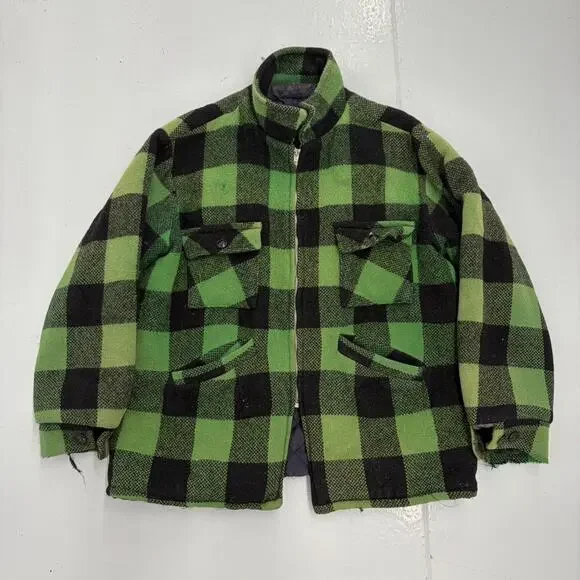 Vintage 50s Green/Black Wool Buffalo Check Jacket