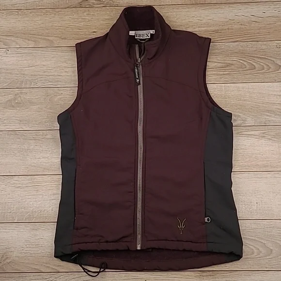 IBEX Dark Purple Grey Block Wool Blend Fleece USA Sz‎ S Mens Full Zip Vest VTG