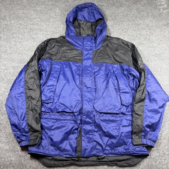 Pacific Trail Performance Jacket Mens L Packable Rain Blue Black Hooded