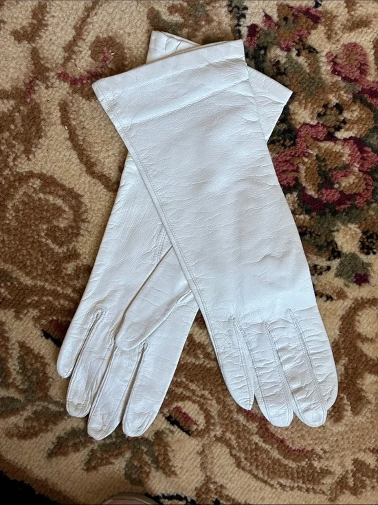 Vintage Made in France White Leather Long Gloves