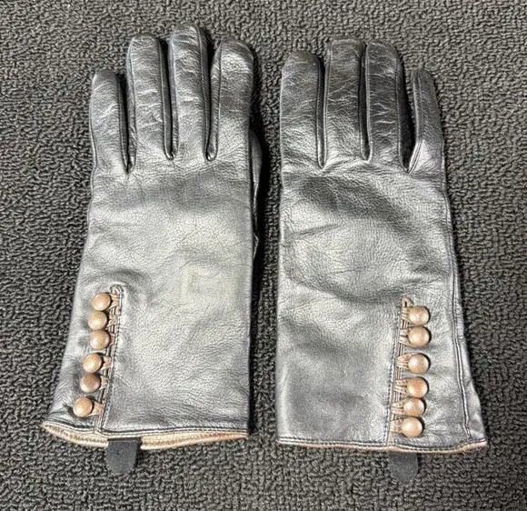 Women's 100% Cashmere Lined 100% Leather 4 Button Gloves Women's Black Large