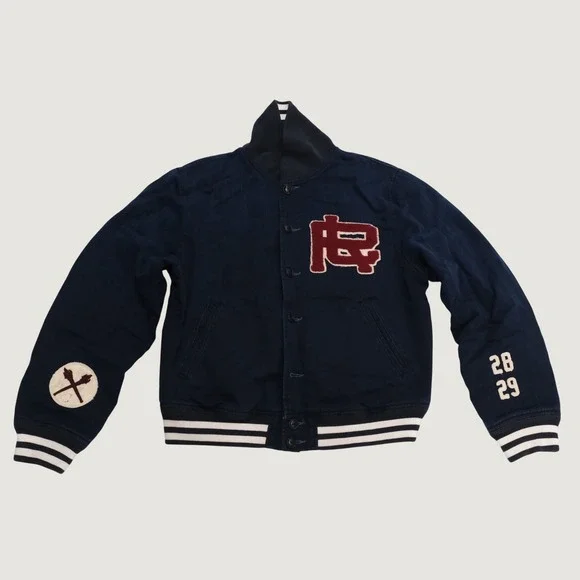 Polo Ralph Lauren Varsity Jacket Mens Medium Navy Blue Bleecker NYC Letterman