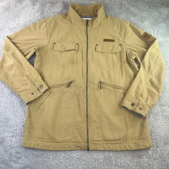 Columbia Canvas Field Jacket Mens Large Tan Khaki Full Zip Utility Work Coat