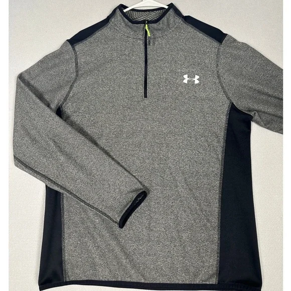 Under Armour Jacket Men Large Grey Black ColdGear Loose Fit Quarter Zip Pullover