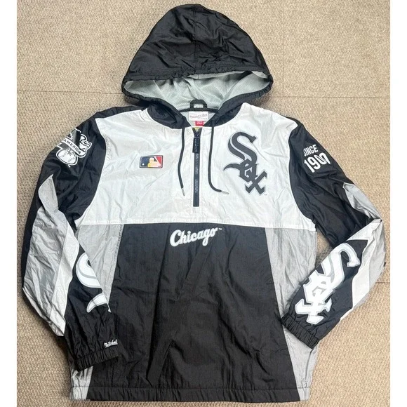 Mitchell & Ness Chicago White Sox 1/4 Zip MLB Hooded Windbreaker Jacket Size L