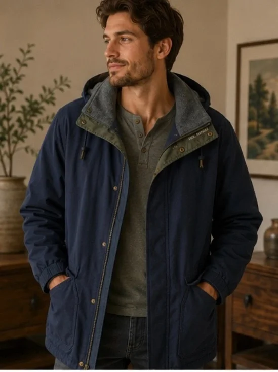 Pacific Trail Men’s XL Hooded Fleece Lined Utility Jacket Navy Removable Hood Ou