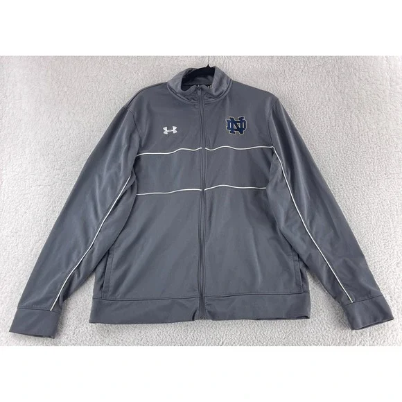 Under‎ Armour Basketball Jacket Mens Large Gray Full Zip Long Sleeve Notre Dame