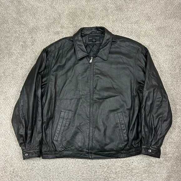 Croft and Barrow‎ Leather Jacket Bomber 2XLT Tall Black Full Zip Quilted Lined