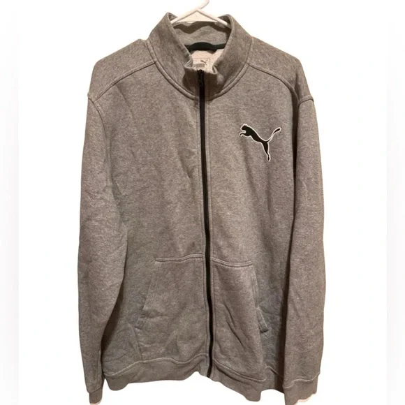 Puma Gray Fleece Lined Track Running Jacket Sz XXL