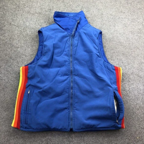 Saska Skiwear Vest Mens Medium Blue Nylon Puffer Full Zip Rainbow Ski Outdoor