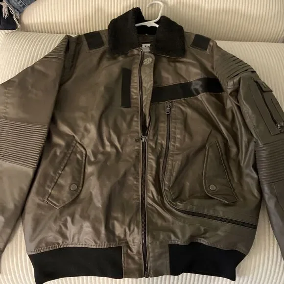 Smoke Rise Brown Full Zip Bomber FLIGHT JACKET  Size Mens XL Brown/ Black