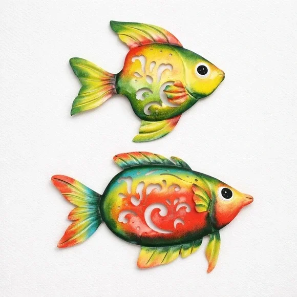 2 - Metal Fish Wall Art Vibrant Decor-Colorful 3D Tropical‎ Fish Lightweight