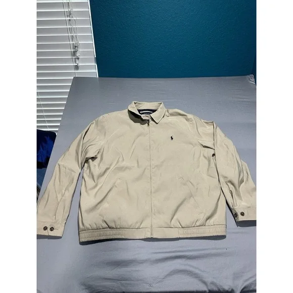 POLO RALPH LAUREN Men's Cotton Khaki Bomber Jacket Plaid Lined, 2XL