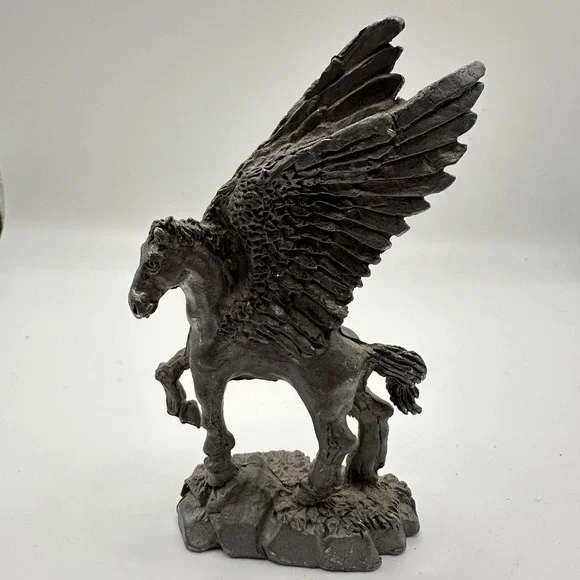 VTG Pewter Pegasus Figurine Statue Fantasy Mythical Winged Horse Decor‎ 3 1/2