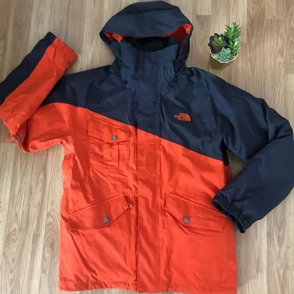 THE NORTH FACE Hyvent Orange/Brown Jacket w/ Brown Plaid Reversible Liner