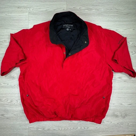 FootJoy Mens Windshirt DryJoys Golf Pullover Red Size XXL Short Sleeve Snap Neck