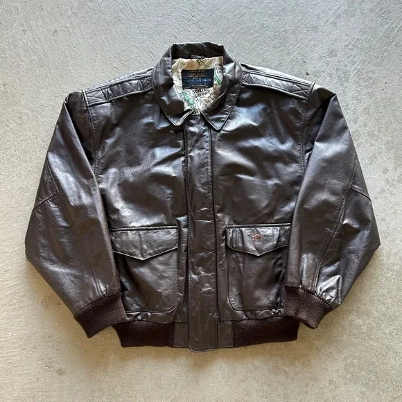 Vintage American Born Type A-2 Leather Flight Jacket‎ Size XL Brown Bomber Army